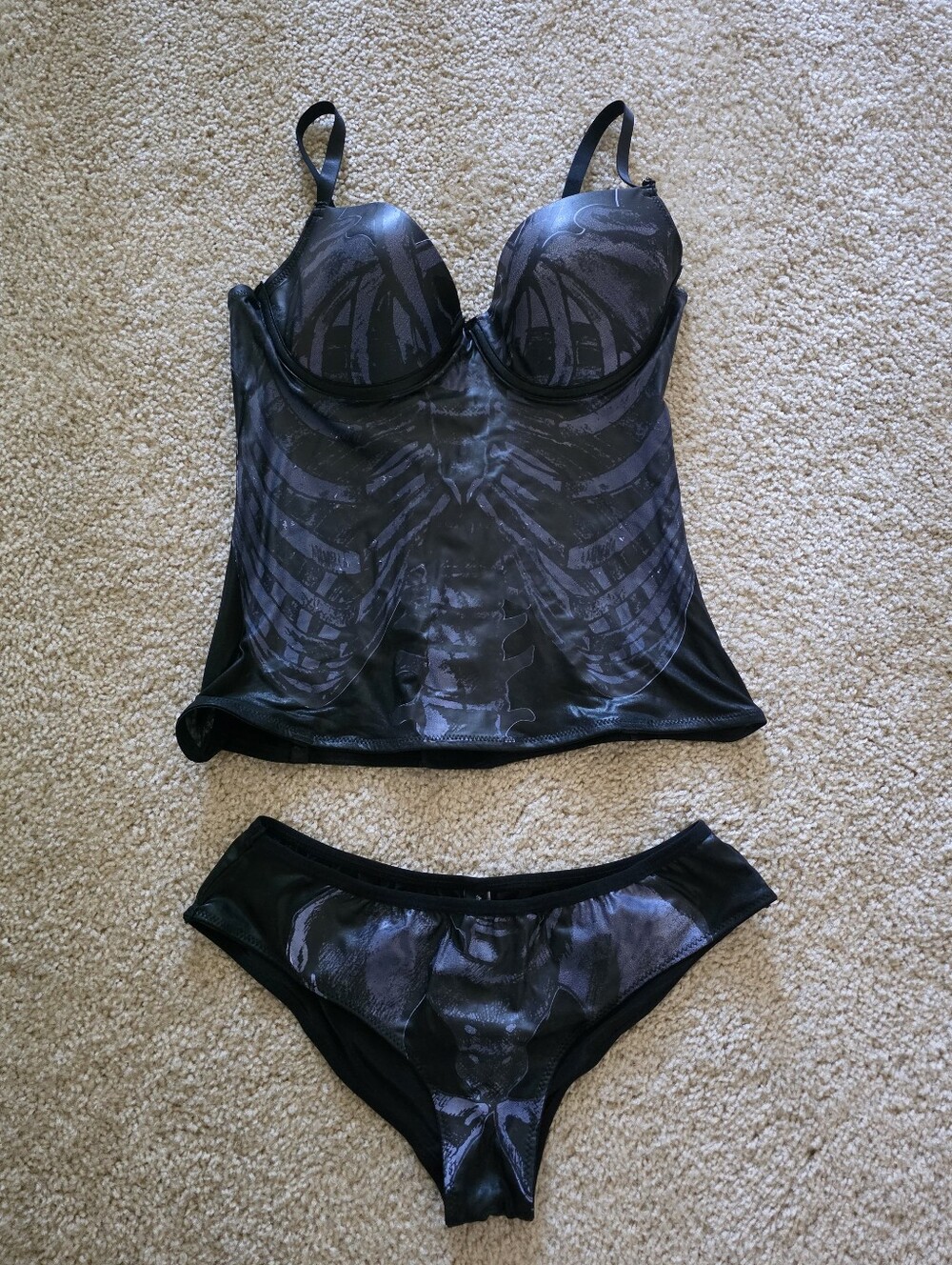 NWOT Black Skeleton Print Costume Set Sz M Sexy Burlesque Halloween Cosplay Fest